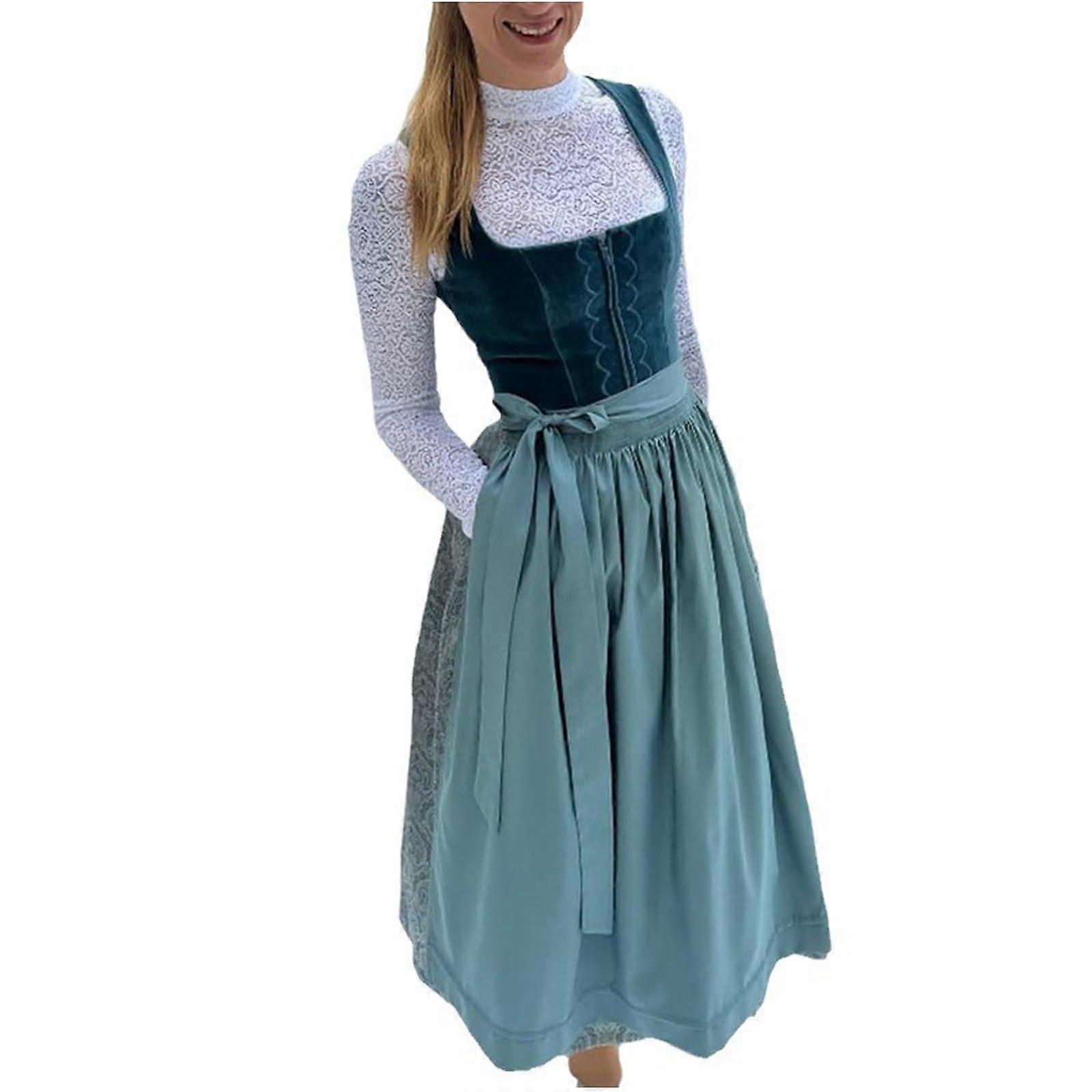 Women's Dirndl Dress with Midi Apron, Short Sleeves, Festive Skirt, Plus Sizes, Navy Blue