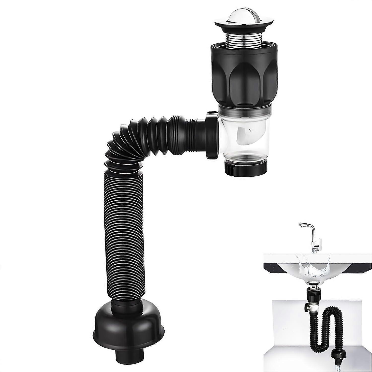Sink Drain Pipe Kit for Sink, Siphon, Drain Fitting, Sink, Scalable Flexible Water Pipe, Odour and Insect Resistant