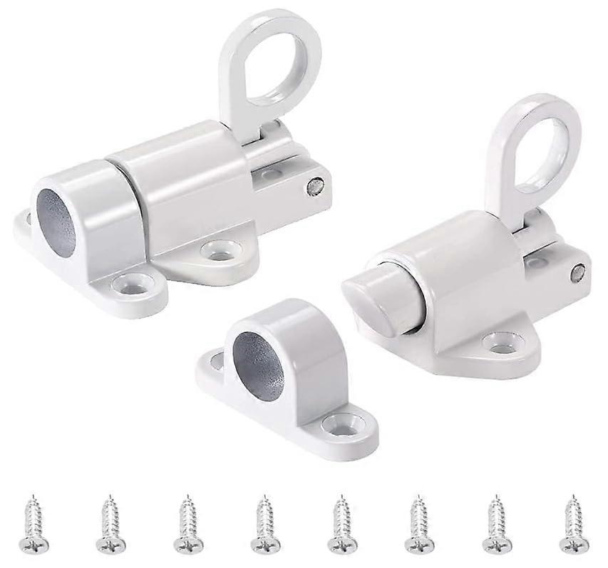 Pack of 2 Automatic Locking Door Bolts, Spring Locking Window Latch for Windows, Cupboard Doors (White)