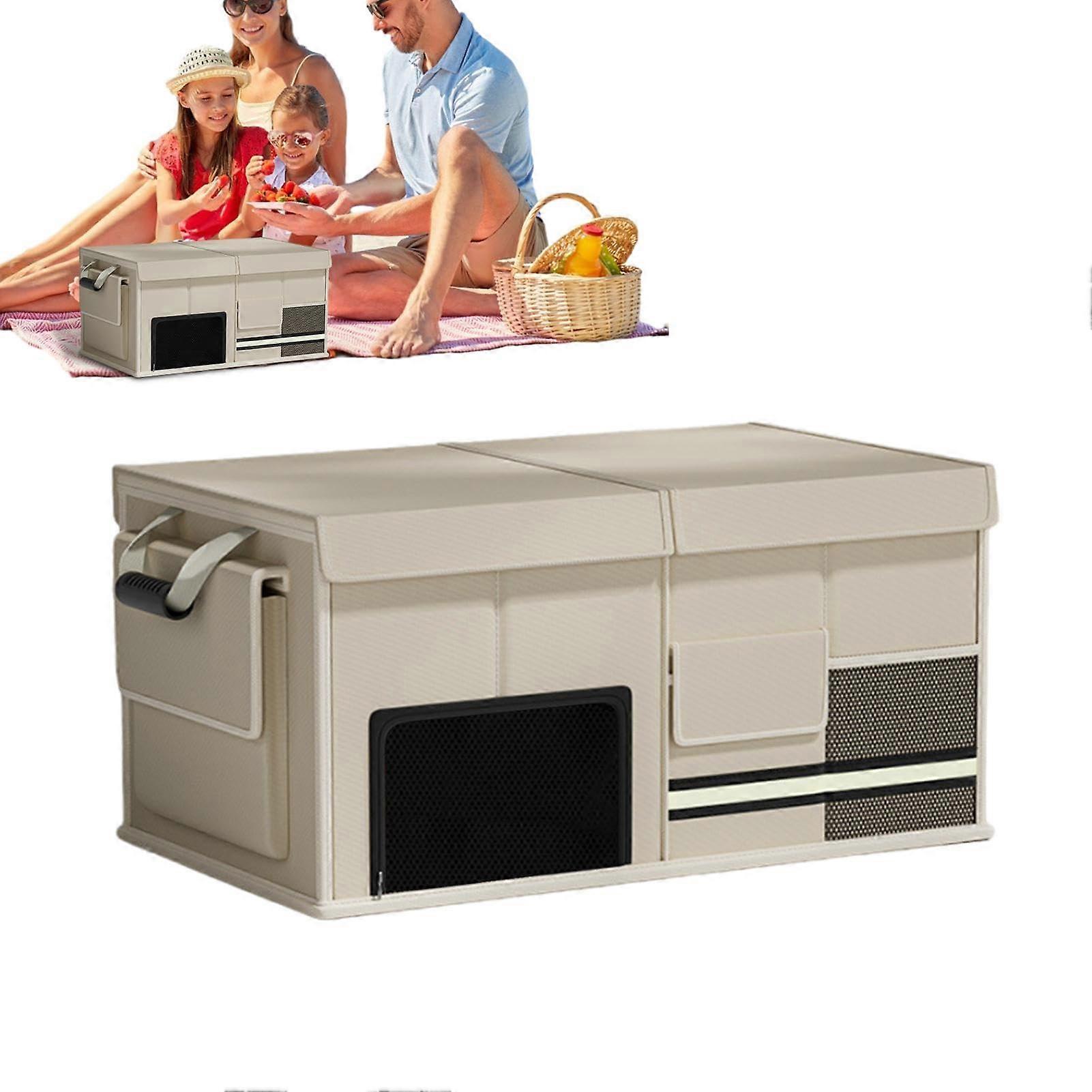 Foldable Car Boot Organizer, 60L Large Capacity MultiPurpose Storage Box for Travel, Fishing, Picnic – Beige