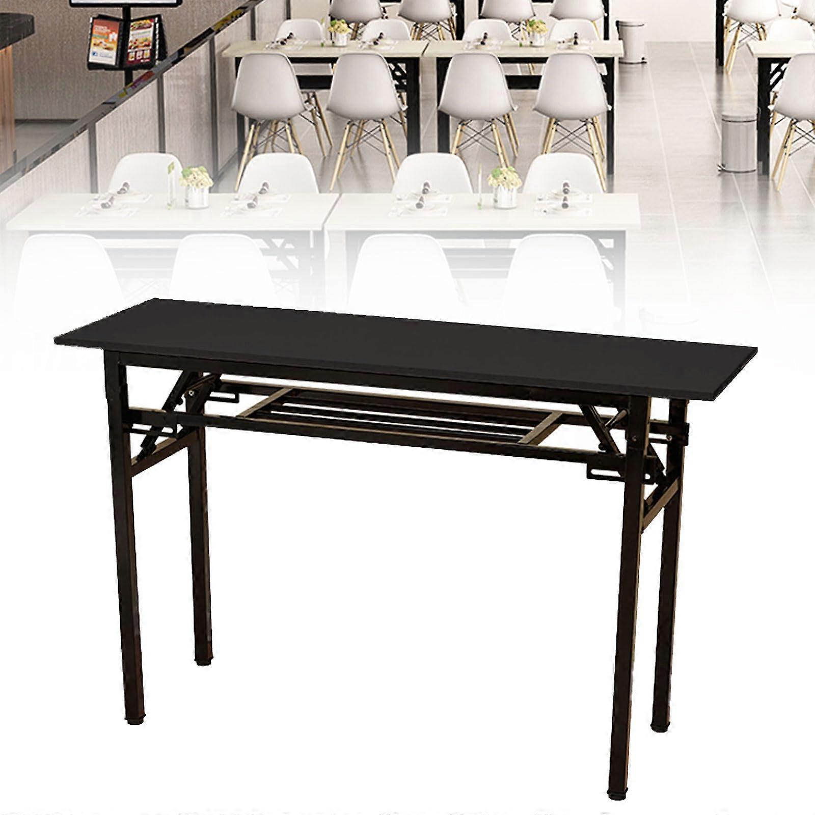 Foldable Portable Dining Table with Metal Frame Storage Shelf Black Walnut 80*50*75cm