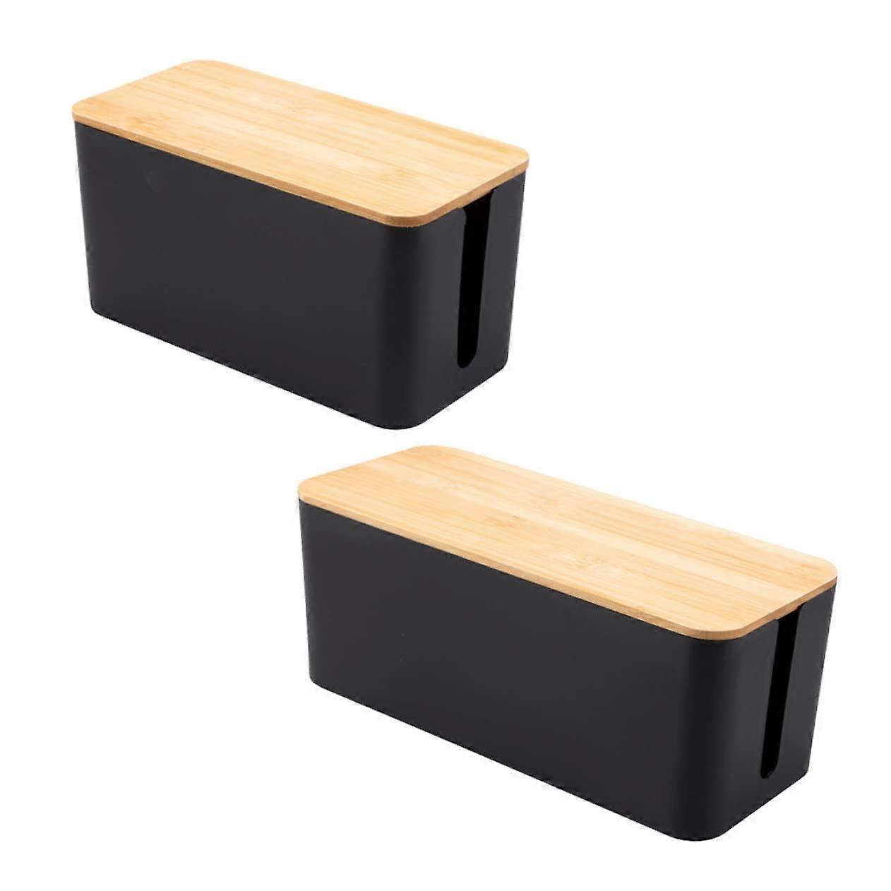 Cable Management Box Pack of 2 Wooden Look Sockets Storage for Chargers Desk Wall Organizer Small Medium