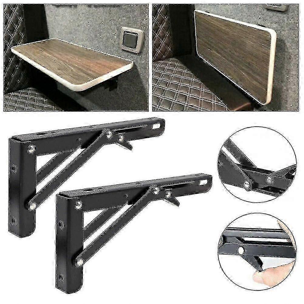 2pcs Black Finish Camper Van Folding-bracket Table Shelf Interior Accessories For Motorhome Caravan Rv Camper Trailer Food Truck