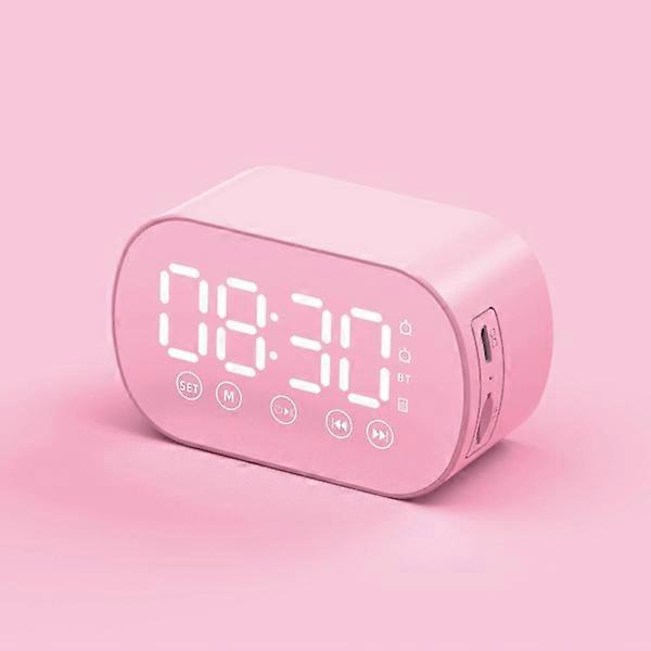 Wireless Bluetooth Speaker with FM Radio Mini Portable Card Mirror Alarm Clock Audio Dual Alarm Clock Settings Pink