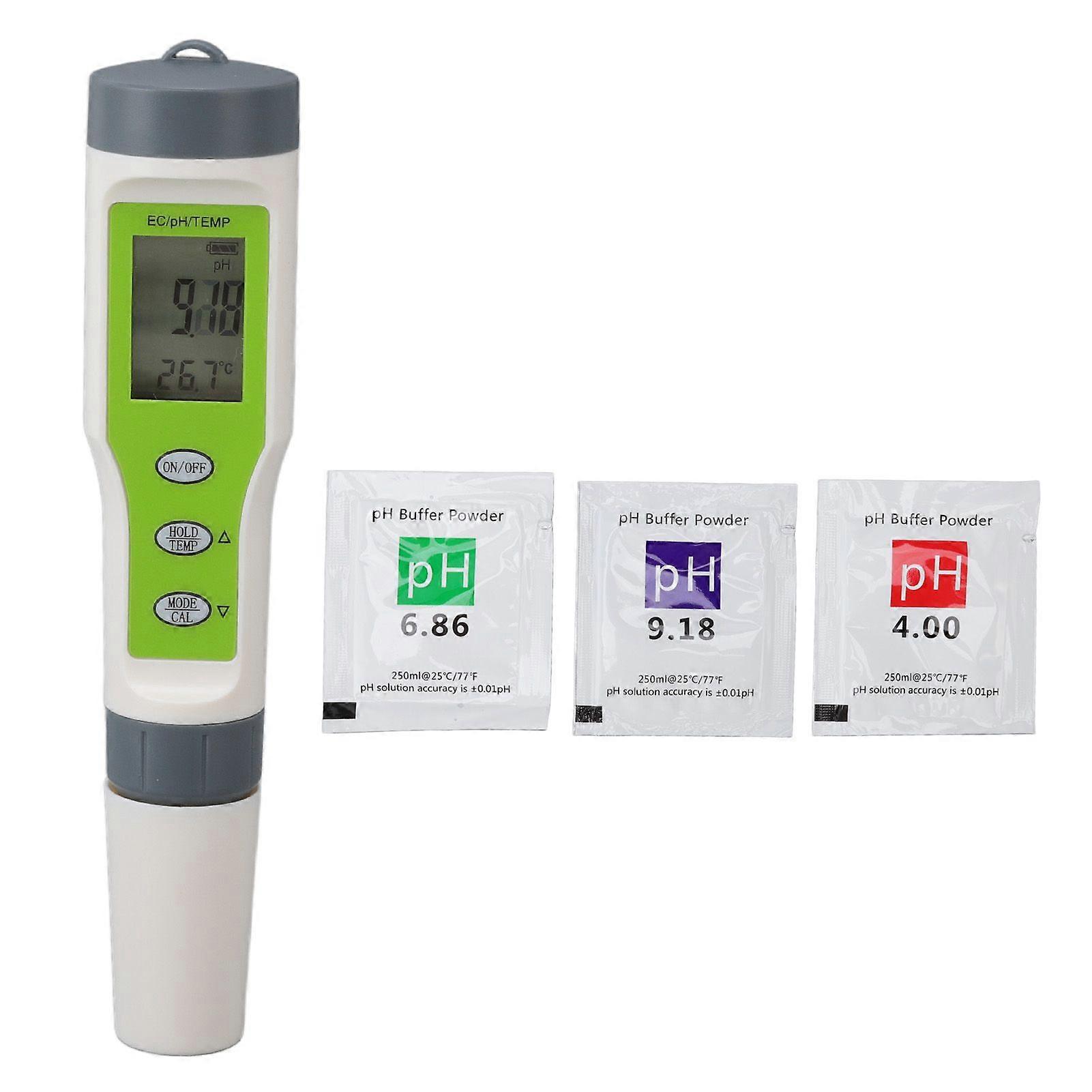 3-in-1-Wasserqualitätsteststift, EC TEMP PH-Wasserqualitätstester, hochpräziser EC-Wassertester, digital, mit Erkennungspulver