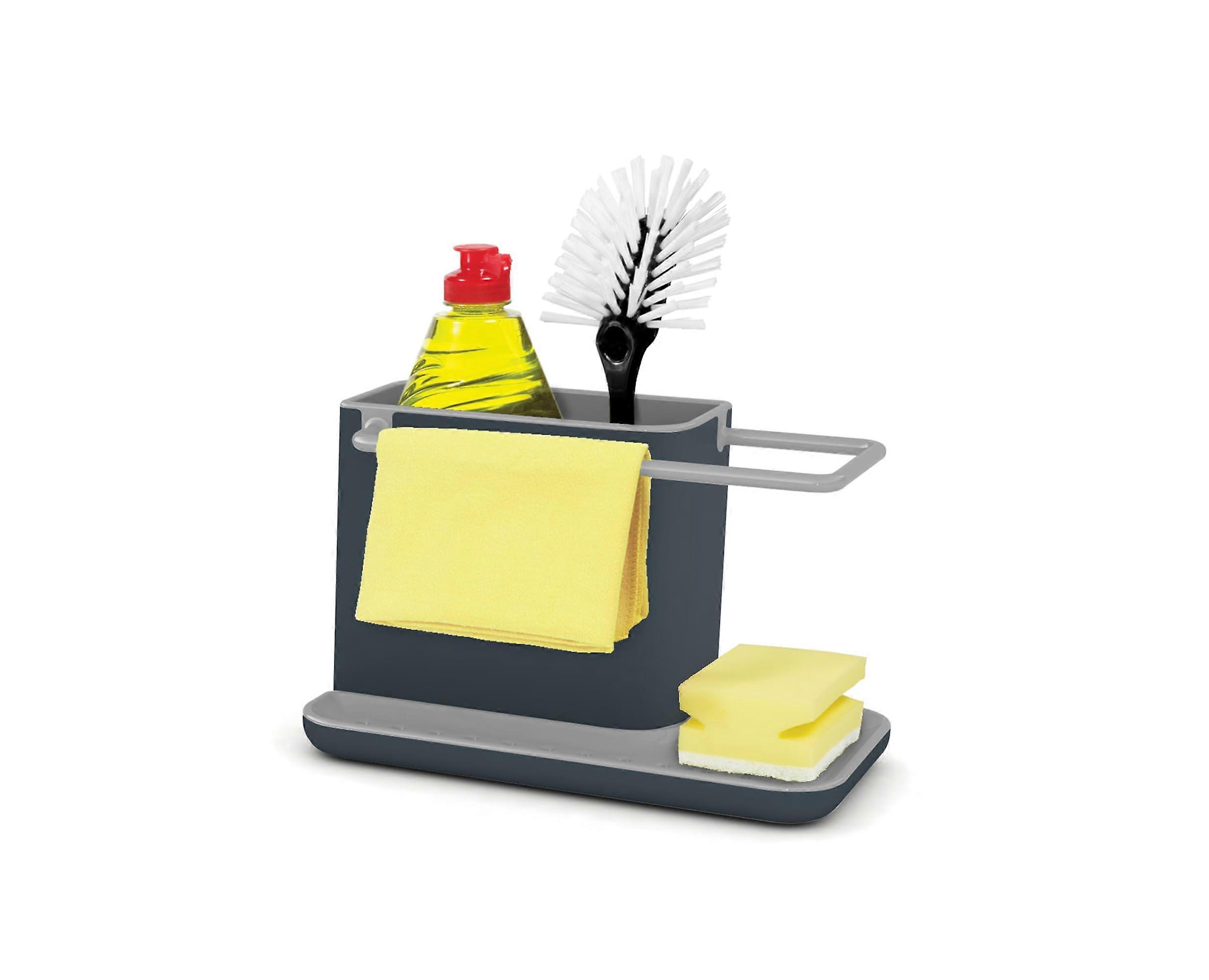 Caddy Kitchen Sink Area Organiser With Sponge Holder And Cloth Hanger Grey Regular