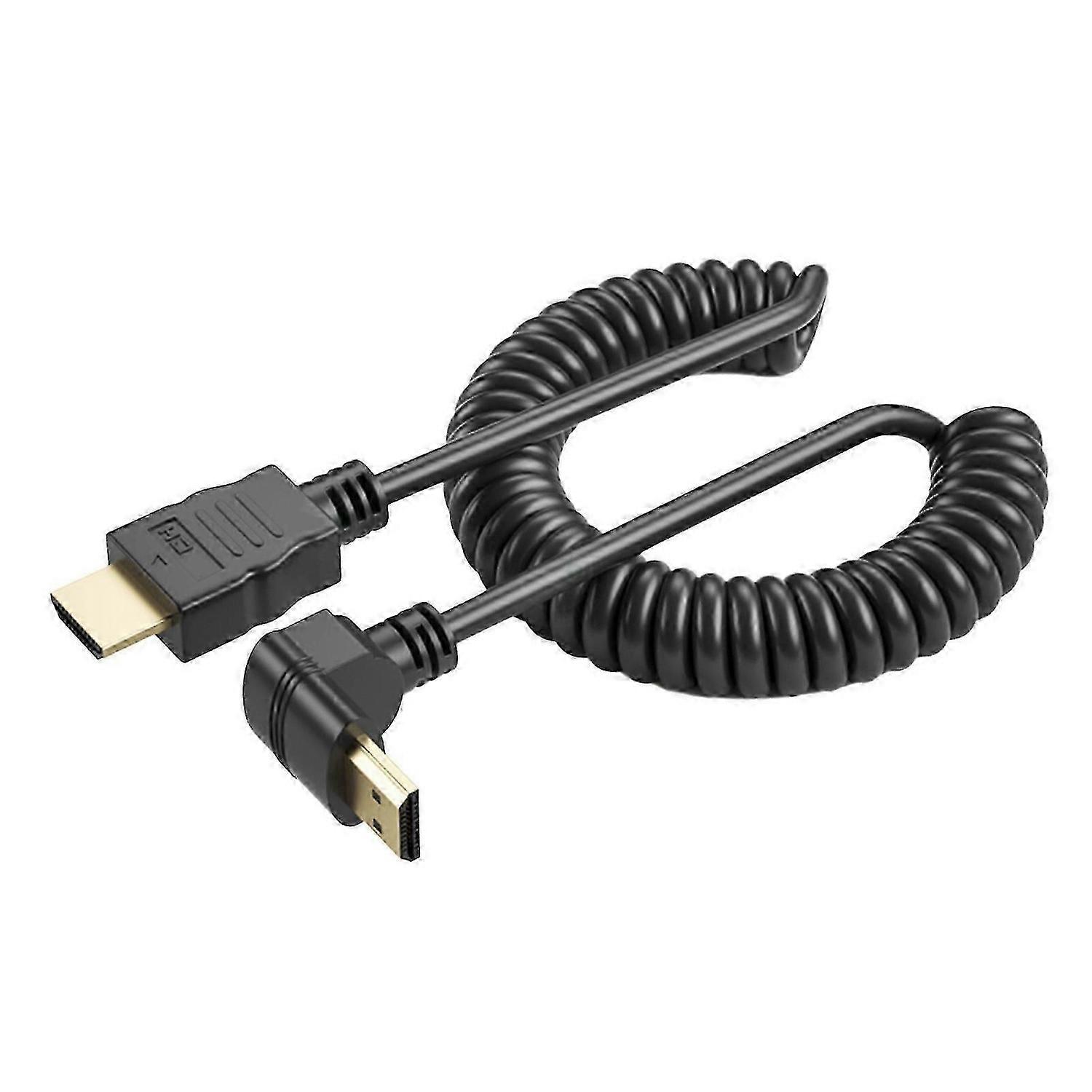 Right Angle HDTV Coiled Cable 90Degree Male to Male Spring Design Cord Extends