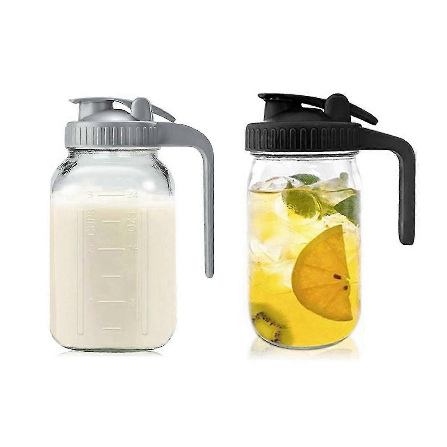 2Pack 32oz Glass Pitcher with Lid-Creamer Container,Storage Container