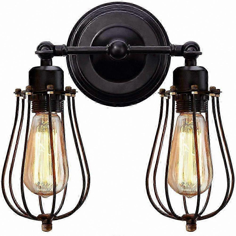 Vintage Industrial Wall Sconce with Double Wire Cage Design