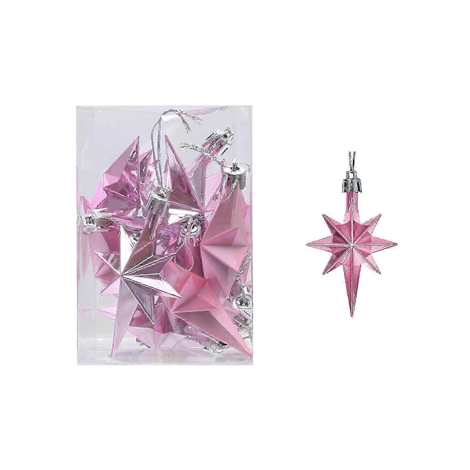 Pink Colorful Christmas Tree Decorations with Eight-Pointed Star Hanging Ornaments in a Plastic Boxed Set for Venue Decor