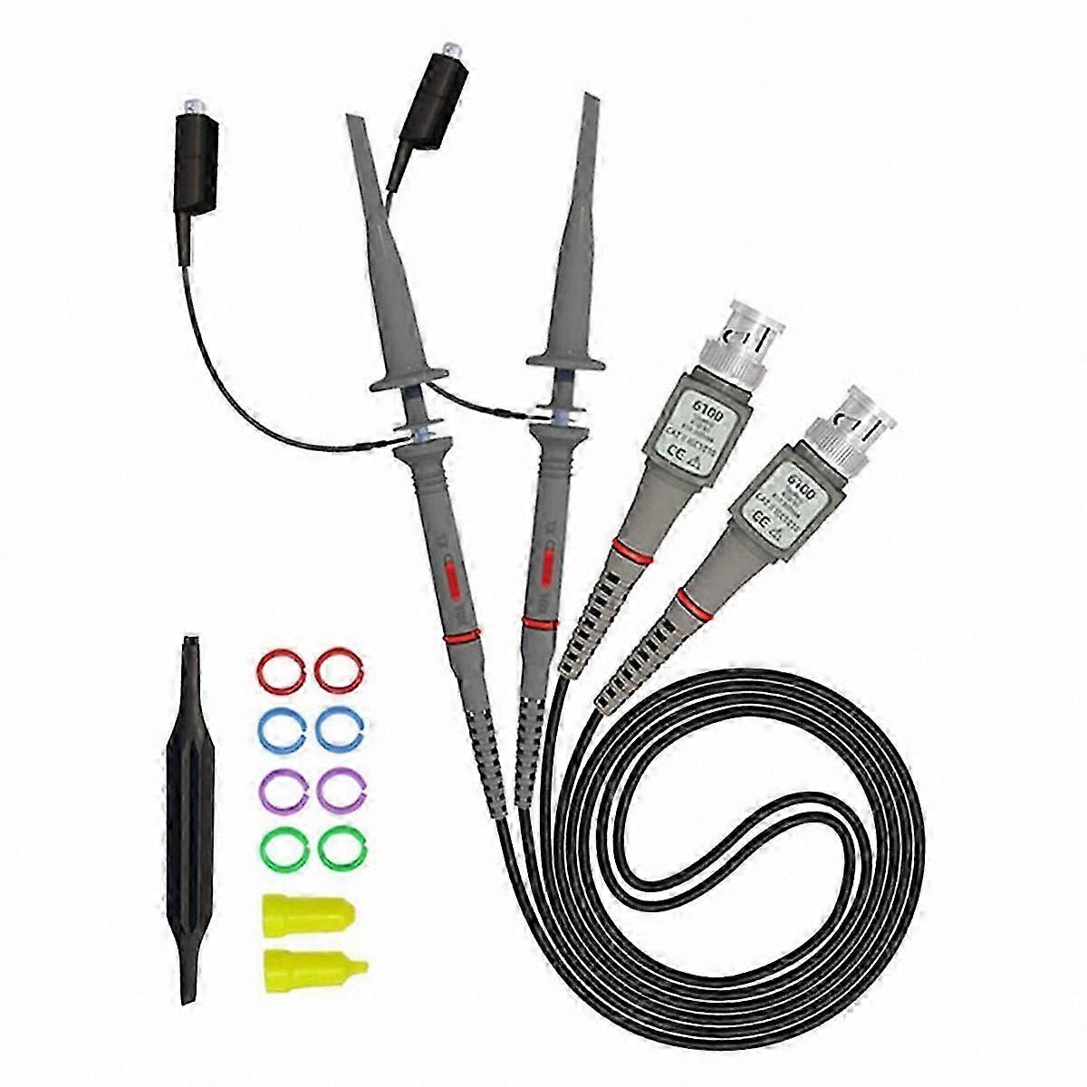 2-Pack General Purpose 100MHz Oscilloscope Test Probes, 1X/10X Switchable with Clips and Accessories