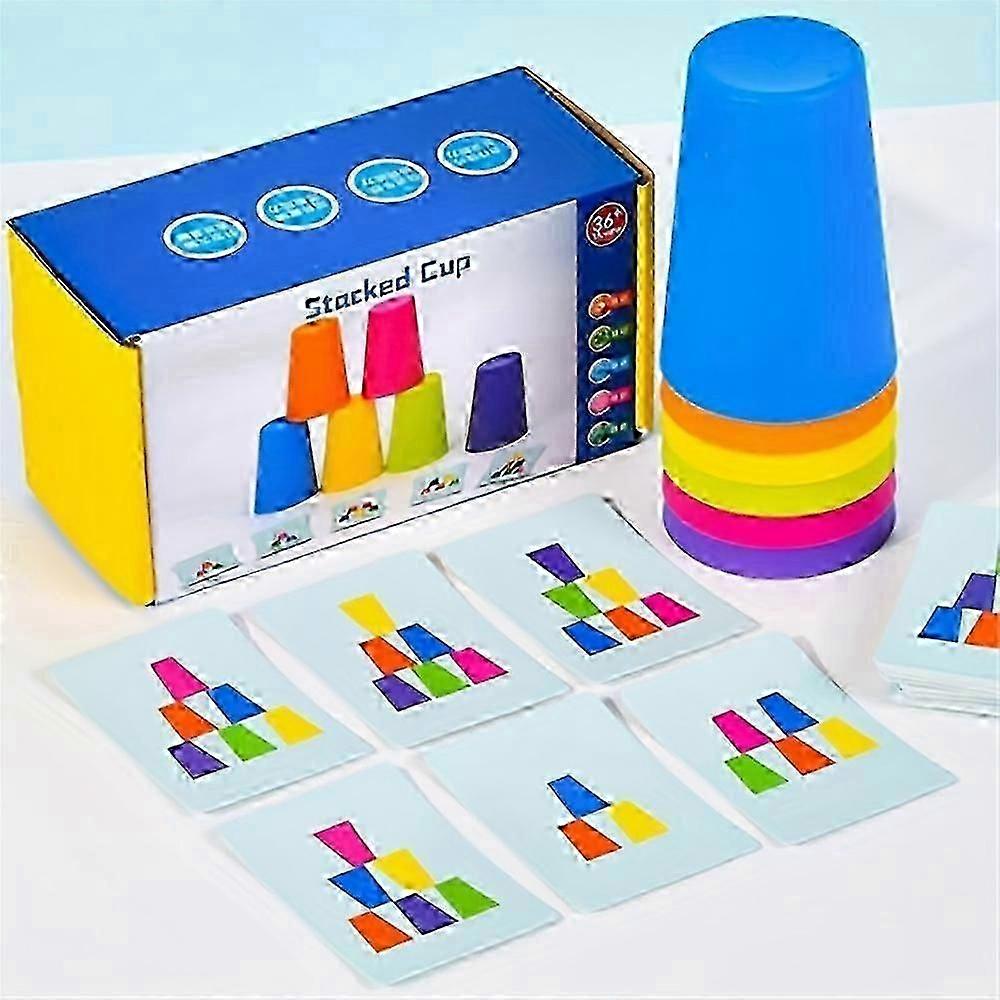 Stacking Cups Game with 50 Challenges Card, 6 Stacking Cups, Sturdy Plastic, Classic Family Game, Great Gift Idea for Boys and Girls