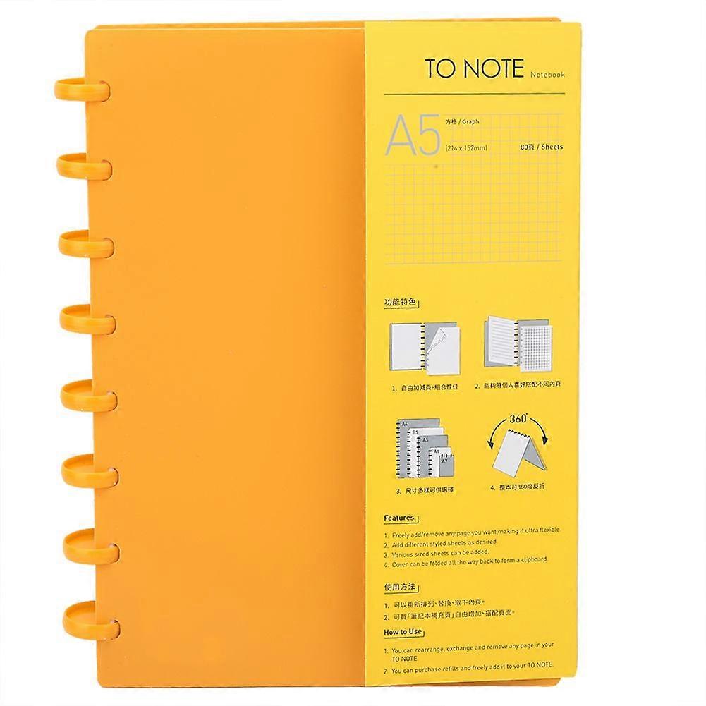 A5 Mushroom Hole Binder Refillable Writing Paper Notebook Office School Supplies(Orange Block)