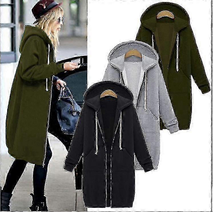 Donna Zip Frontale Pile Felpa Lunga Felpa Felpa Felpa Plus Size