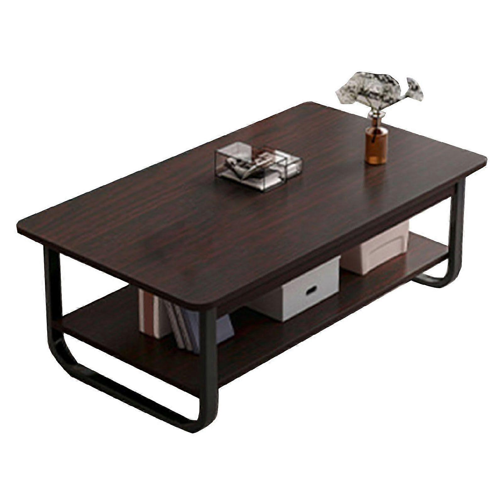 Coffee Table 2 Tier Minimalist Stylish Easy to Clean Living Room Center Table for Home Black Walnut Black Shelf
