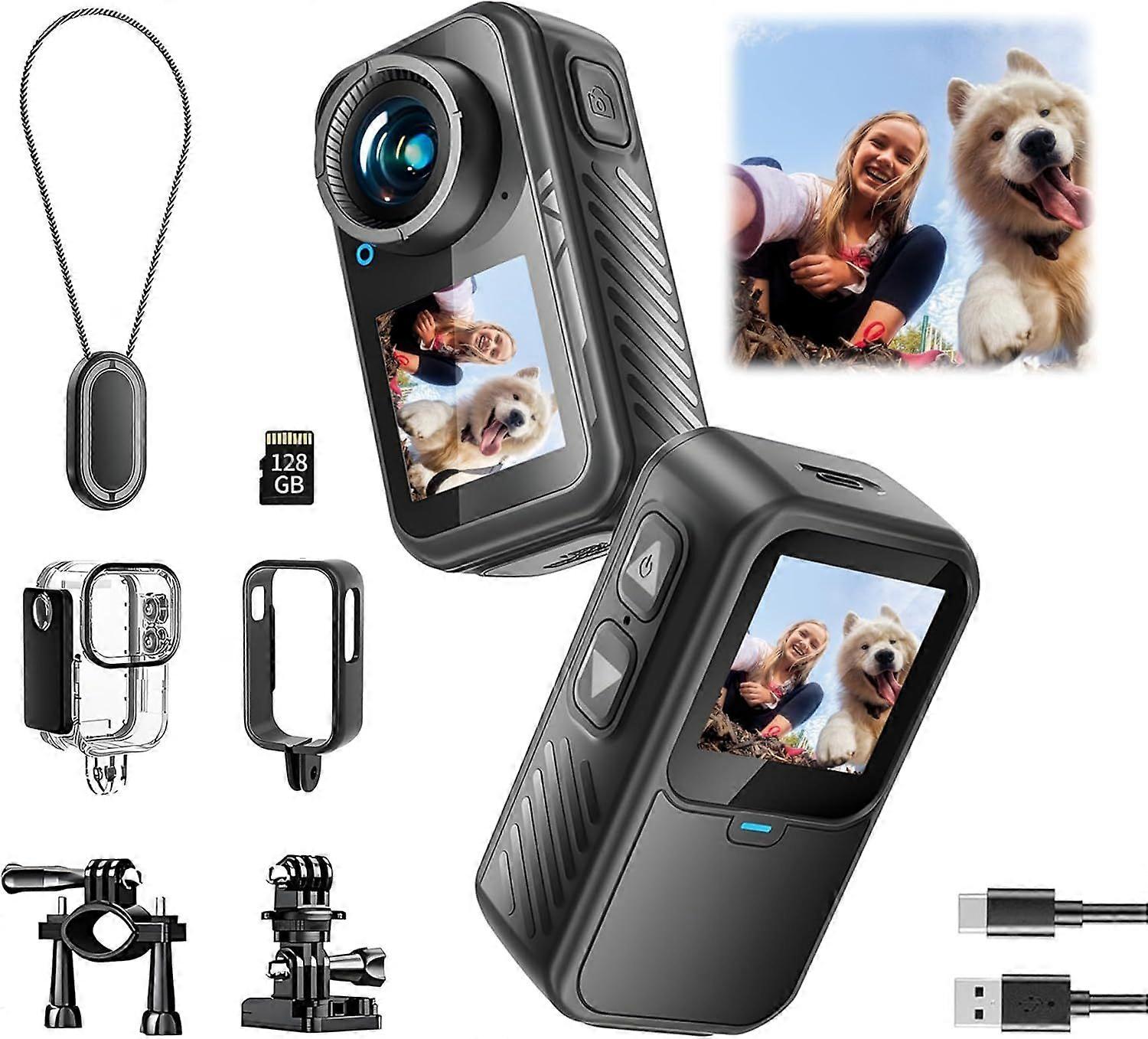 Dual-Screen Action Camera | 128GB Chest-Wearable Thumb Camera for POV Shooting: