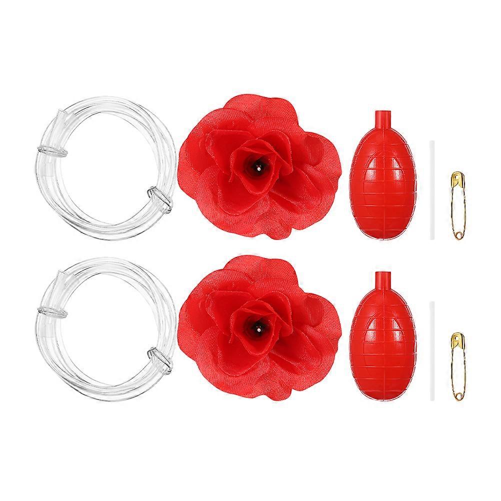 Red Squirt Rose Trick Toy for Party Use 2Pcs Plastic Prank Toy Set