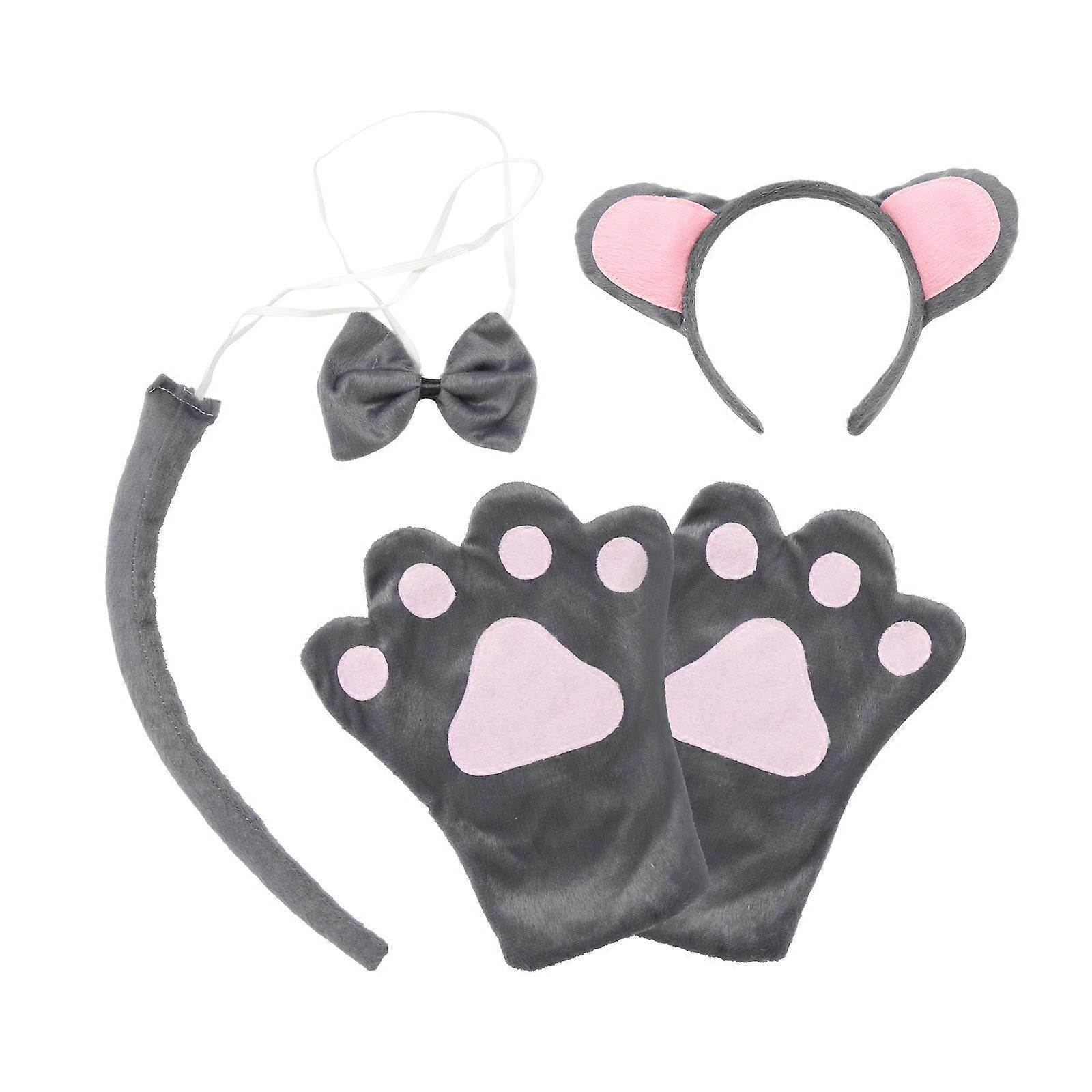 Animal Costume Headband Mice Set for Festival 2Sets with Tail and Bow Tie