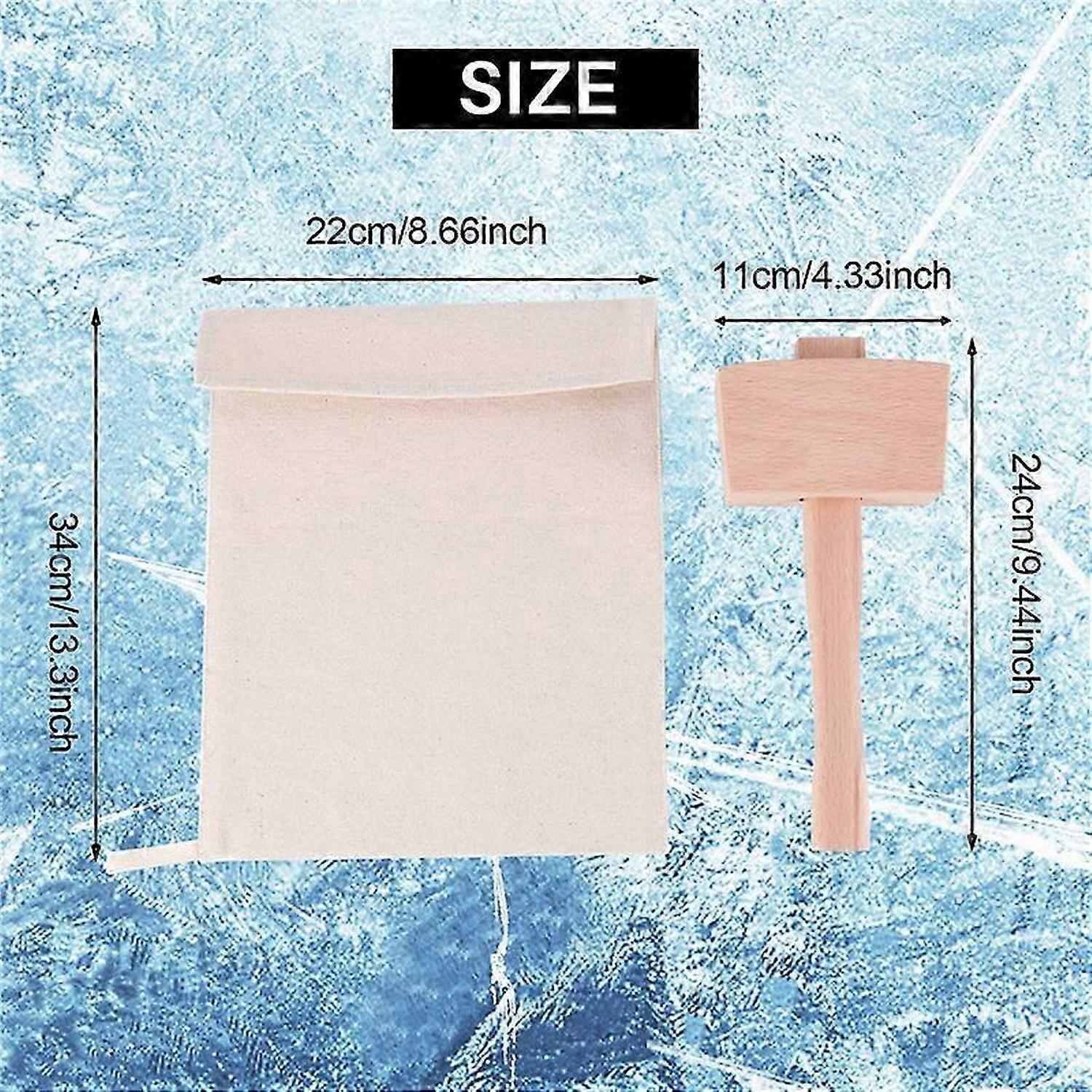 Pack of 2 Bags and 1 Piece Ice Mallet Set-Reusable Canvas Crushed Ice Bags with Wooden Mallet for Ho