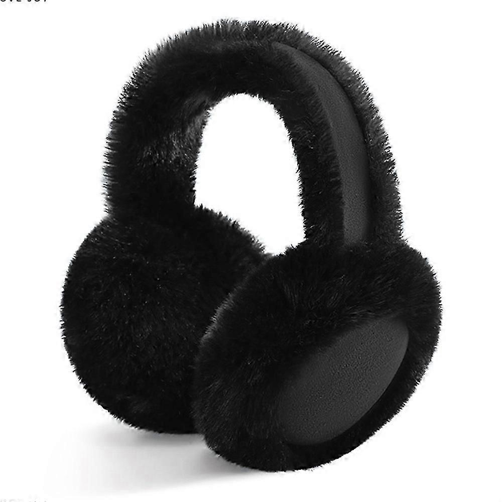 GOLOVEJOY DEZ47 Foldable Suede Fabric Ear Muffs Winter Fluffy Earmuffs Windproof Ear Warmers-Black