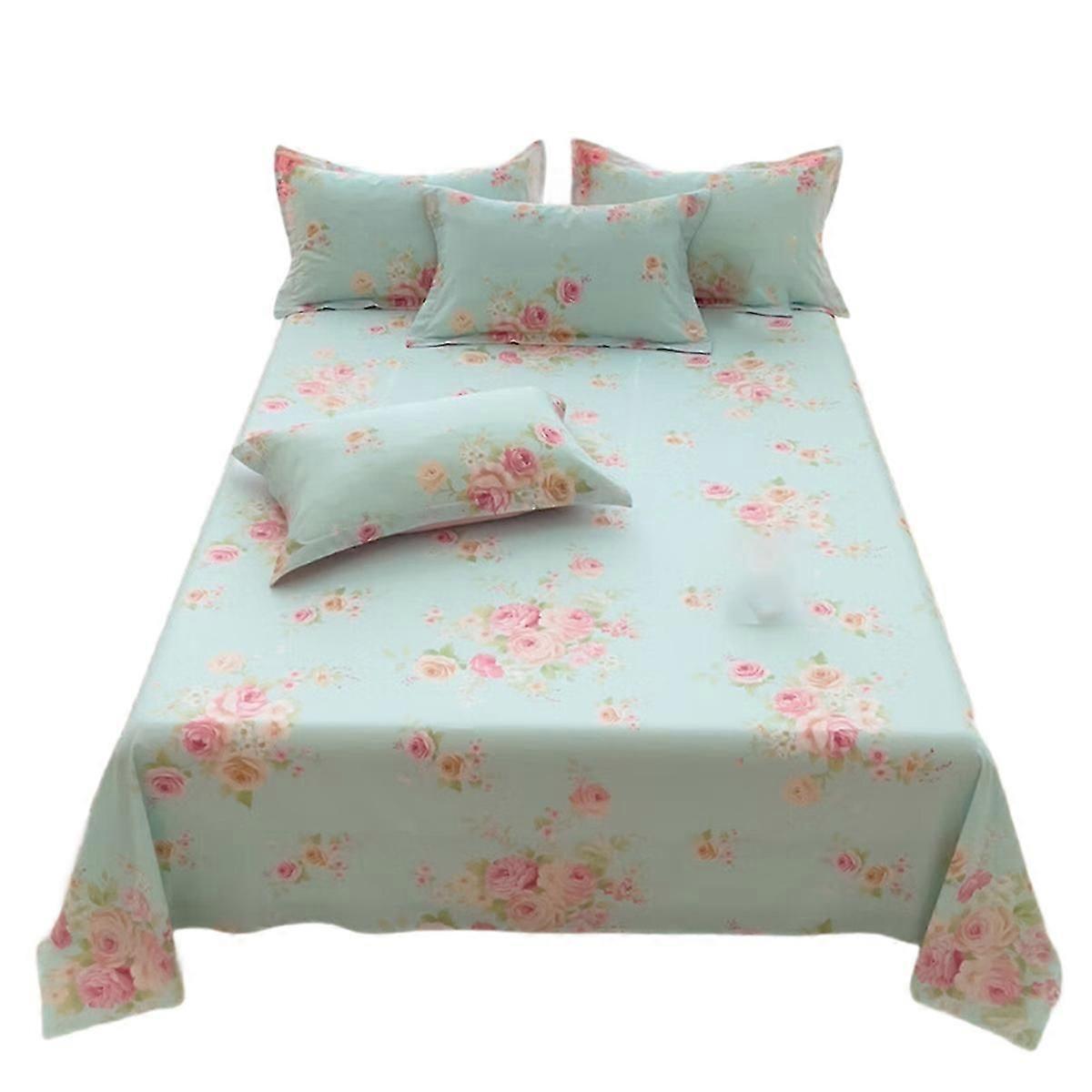 Cotton Bedsheet Floral Style Flat Sheet Skin-Friendly Bed Home Adults Kids Sheets Includes Two Pillowcases