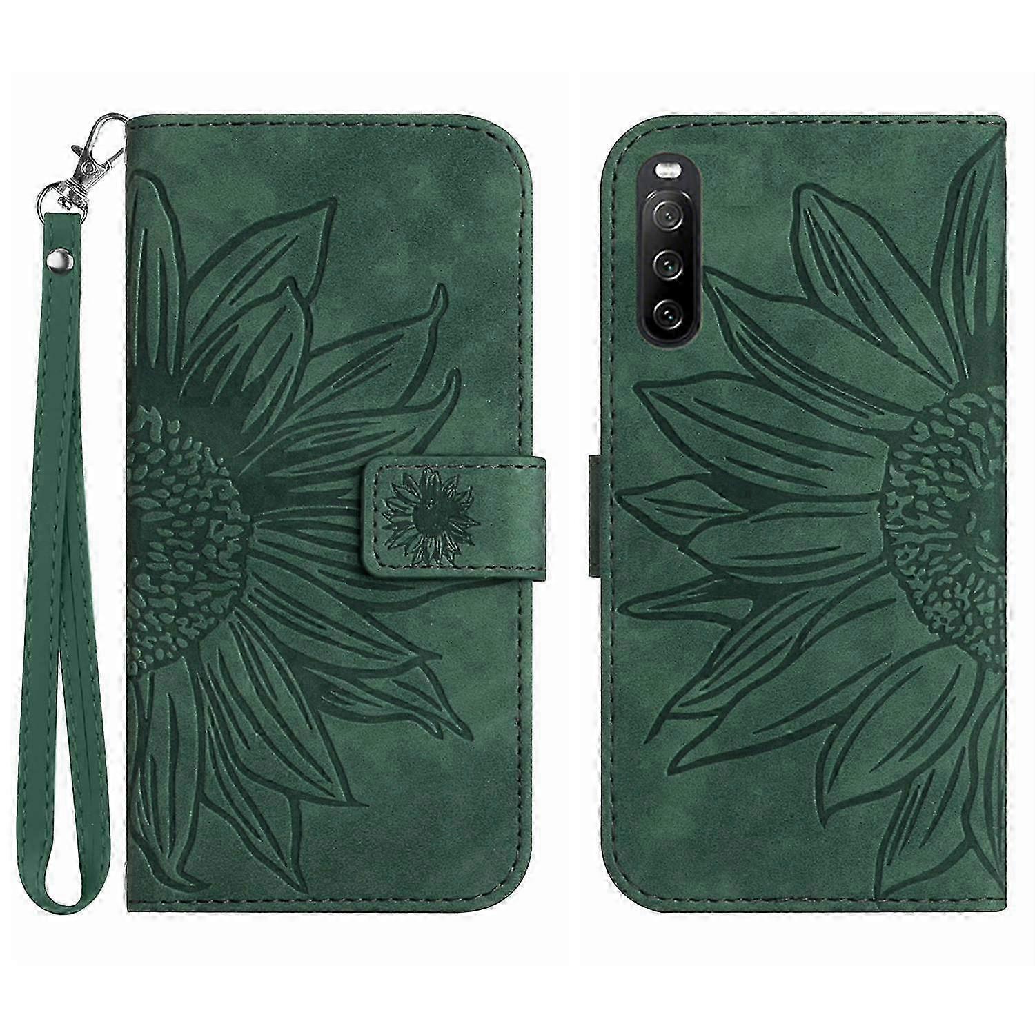 Sunflower Design Wallet Case with Stand Function & Hand Strap for 5G Smartphones