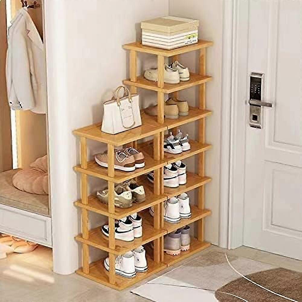 12-Tier Bamboo Shoe Rack - Narrow Vertical Organizer for Closet, Entryway, Corner, Garage, Bedroom, Compatible with Small Spaces