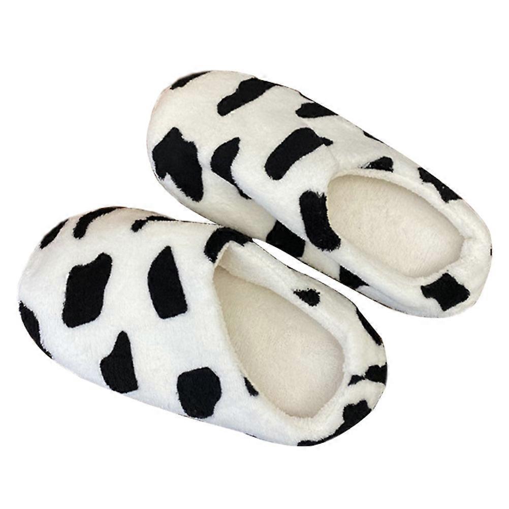 Indoor Wearing Warm Slippers Cow Pattern 1Pair White Comfortable Shoes