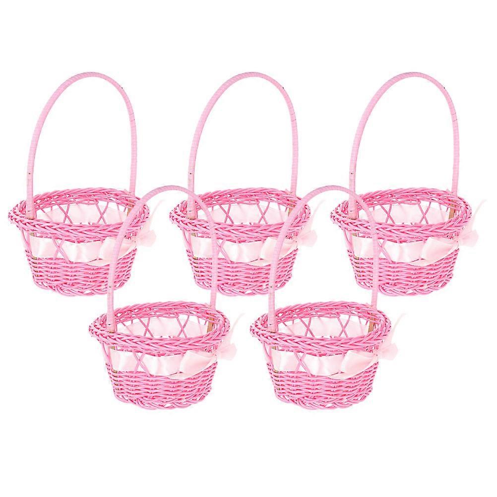 Pink Small Basket with Handle Woven Flower Baskets for 10Pcs