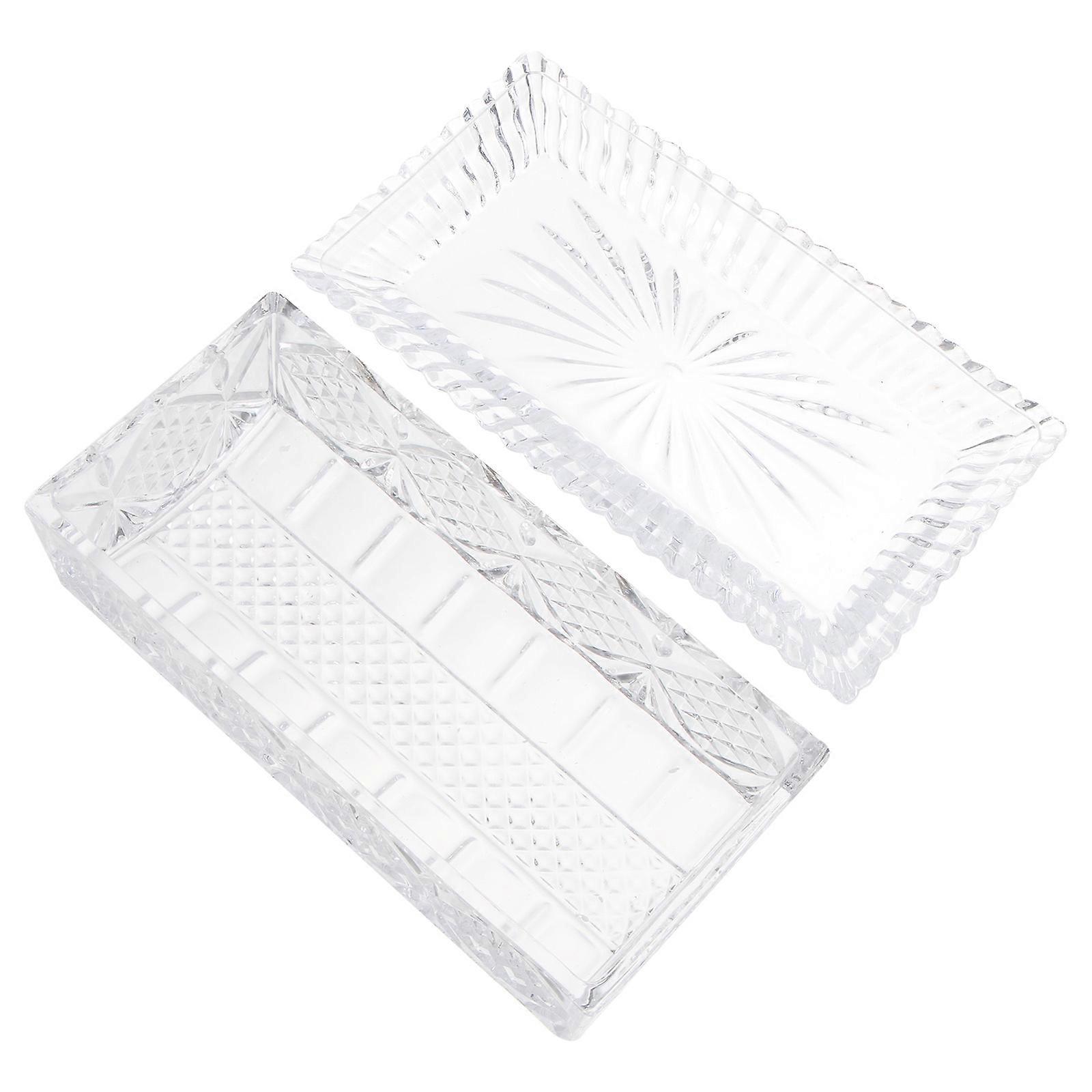 Butter Serving Dish Rectangular Glass Butter Plate With Lid Tableware Storage Box For Home Use 1Set