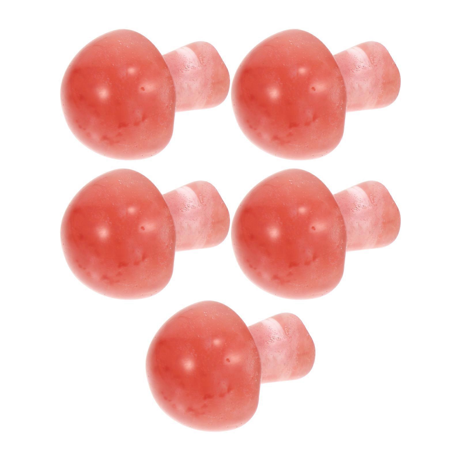 Mushroom Shaped Statues Natural Gems for Decoration 5Pcs Red Figurines