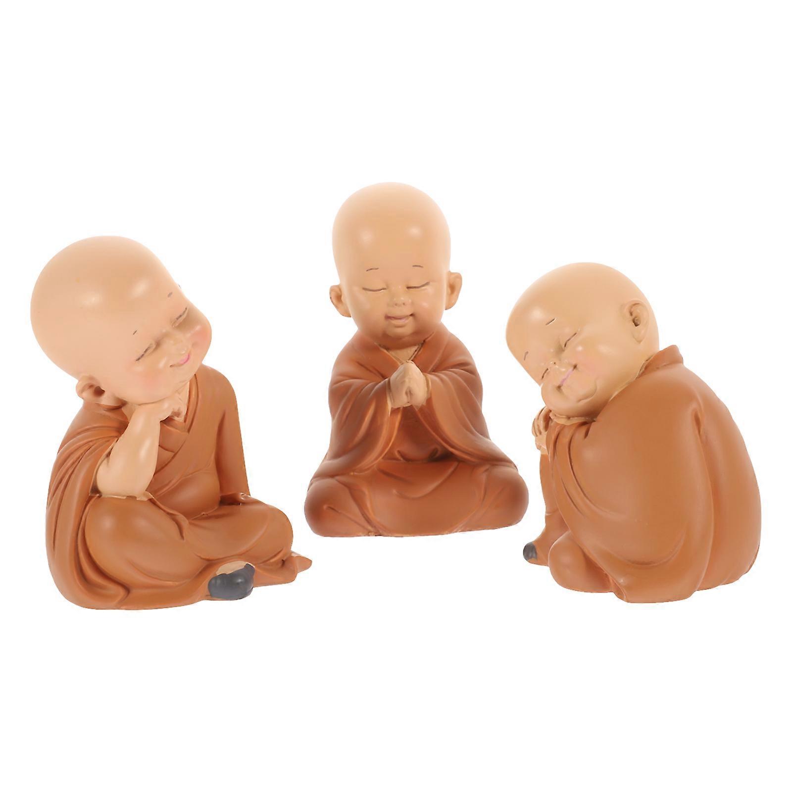 Car Dashboard Resin Monk Statues for Decoration 6Pcs Orange Ornaments