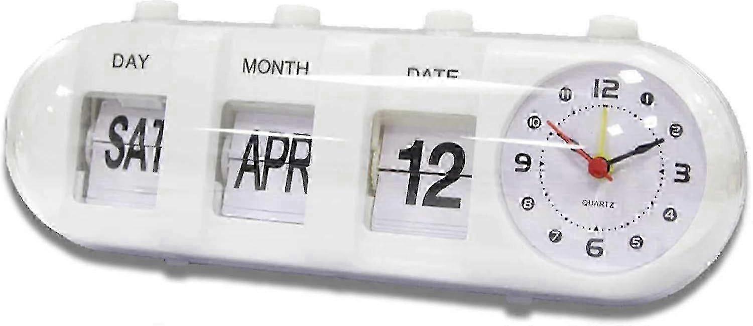 Clock with calendar display, manual calendar clock scoreboard calendar battery powered (White) 2025