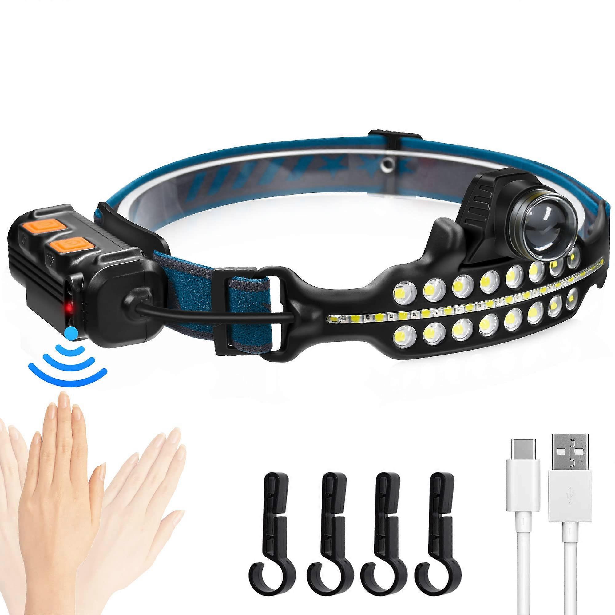 Headlamp COB Floodlight Red Light Waterproof Motion Sensor Lightweight Headlamp Camping, , Fishing, Hard Hat Clip