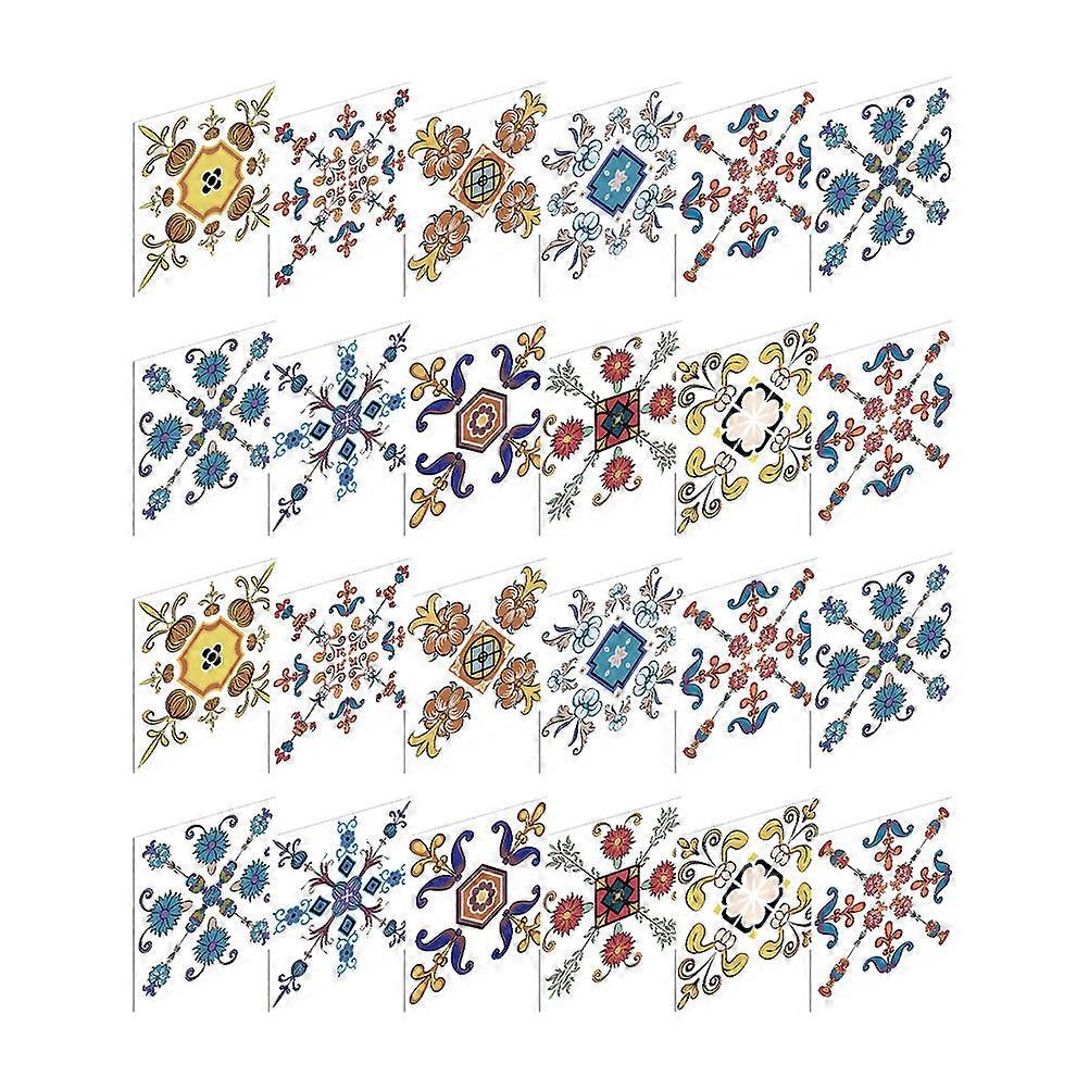 Removable Tile Stickers 72 Pcs Vintage Style Easy Clean For Home Decoration Waterproof Smooth Finish