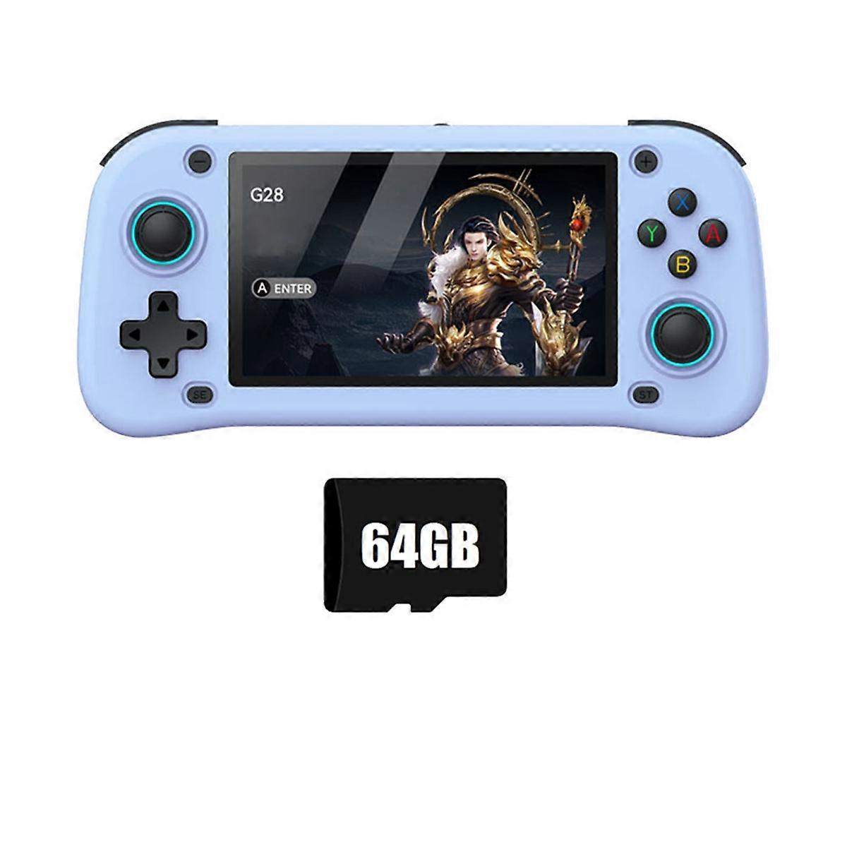 G28 Console de jeux vidéo portable rétro 64 Go 4,3 pouces écran HD Linux Game Player prend en charge 20+ émulateurs bleu