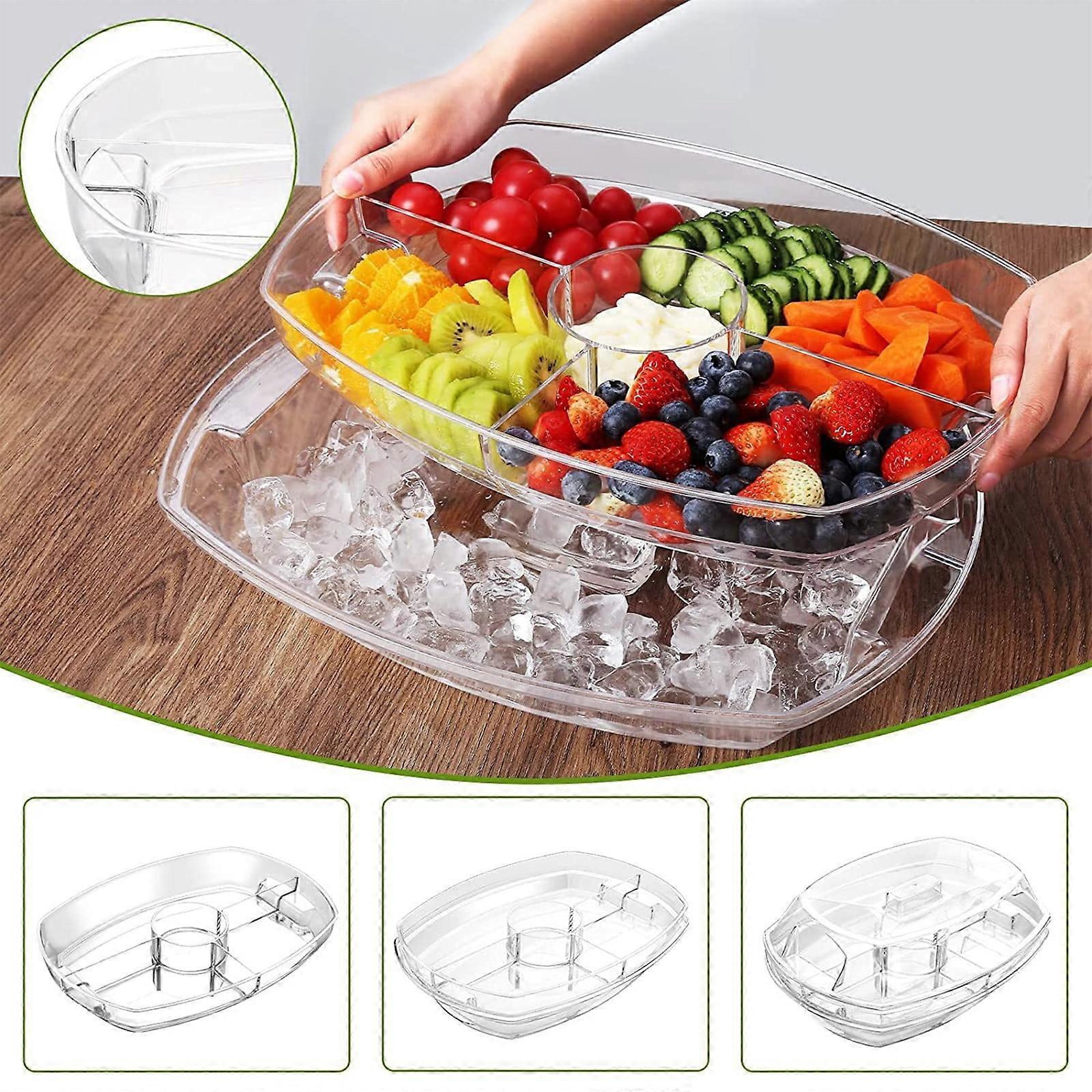 Plateau de service réfrigéré en plastique transparent Inerposs avec compartiment à glaçons amovible et couvercle – Idéal pour les fêtes, les barbecues et les événements en plein air