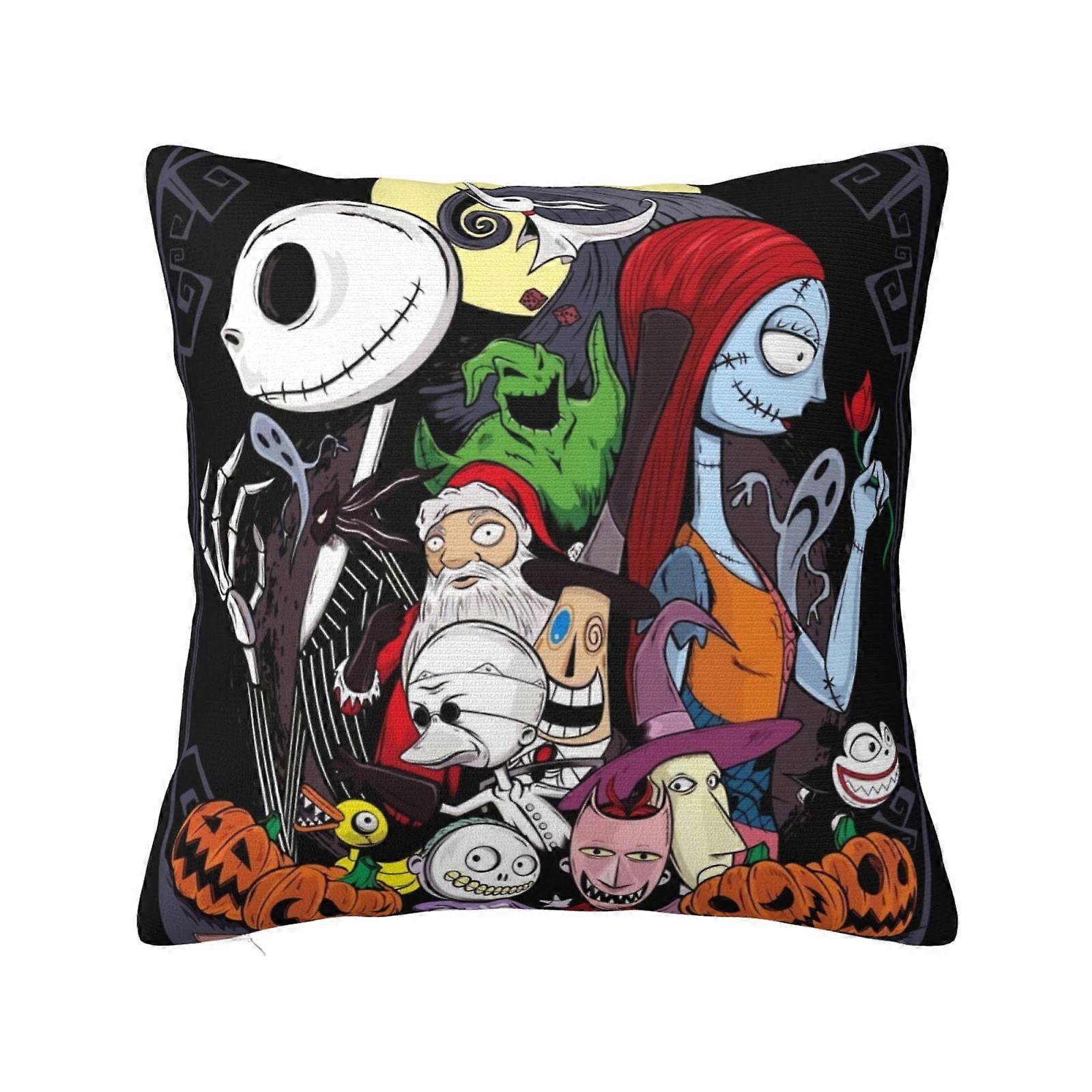 Nightmare Before Christmas Plush Pillow Cases, Square, Double-Sided, Soft Throw Covers for Bed, Sofa, Car, Bedroom Decor, White, No Insert