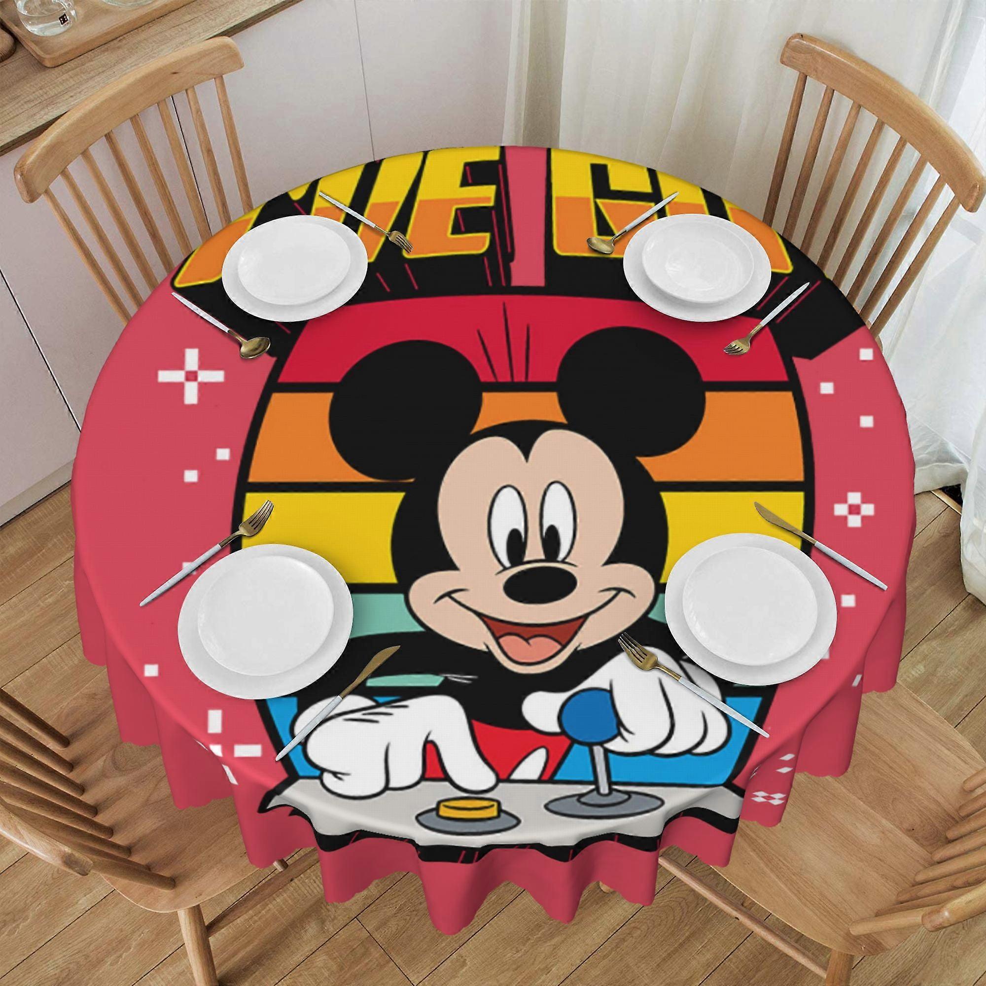 Cartoon Mickey Mouse Round Tablecloth 60 inch, Stain Resistance, Water Repellent & Wrinkle-Free, for Home Kitchen Dining Party Patio Use