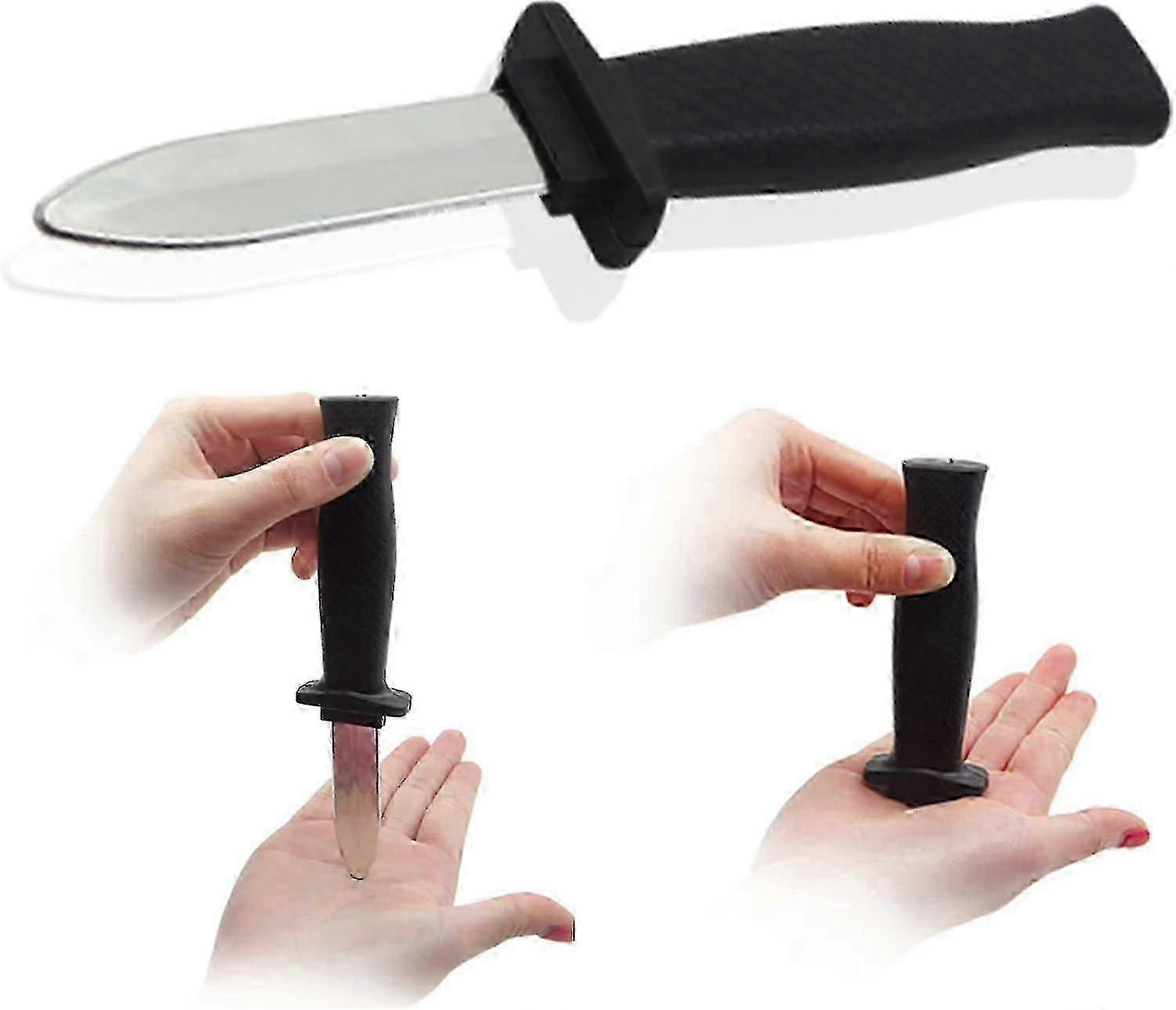 消える短剣ナイフ、プラスチックブレードのおもちゃ、格納式、エイプリルフール、ハロウィーンのいたずら、黒