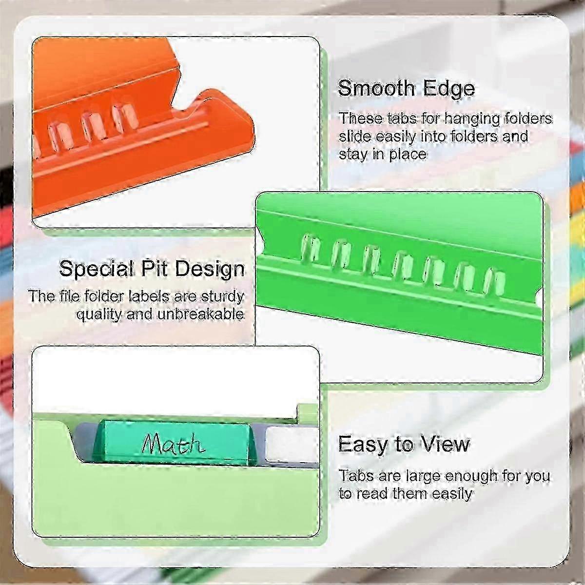 100 Pieces File Folder Tabs 3.15 Inch Hanging File Folder Tabs and Inserts Plastic Hanging File Tab SZRH A-F 26s