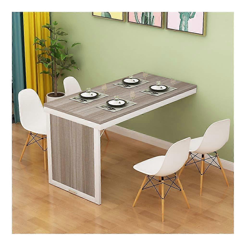 Folding Wall Table For Kitchen Dining And Children's Learning Wall Mounted Drop Leaf Brown White Frame 120x60x75 cm