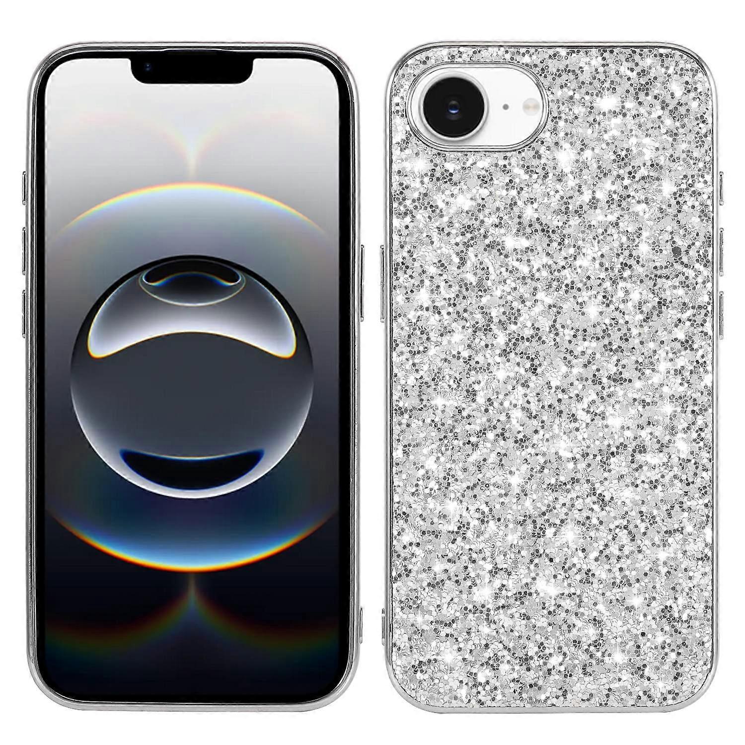 For iPhone 16e Case TPU + PC Sparkling Glitter Phone Back Cover