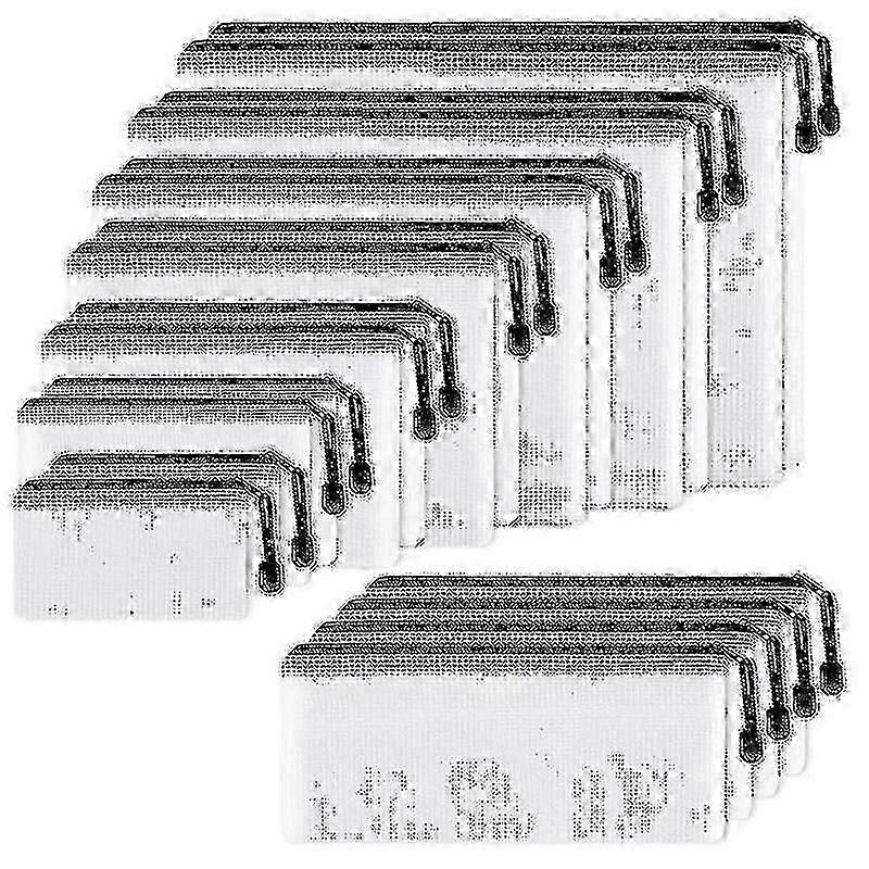 18pcs Mesh Zipper Pouch Document Bag, 8 Assorted Size, Waterproof Plastic Zip File Folders, Multipu