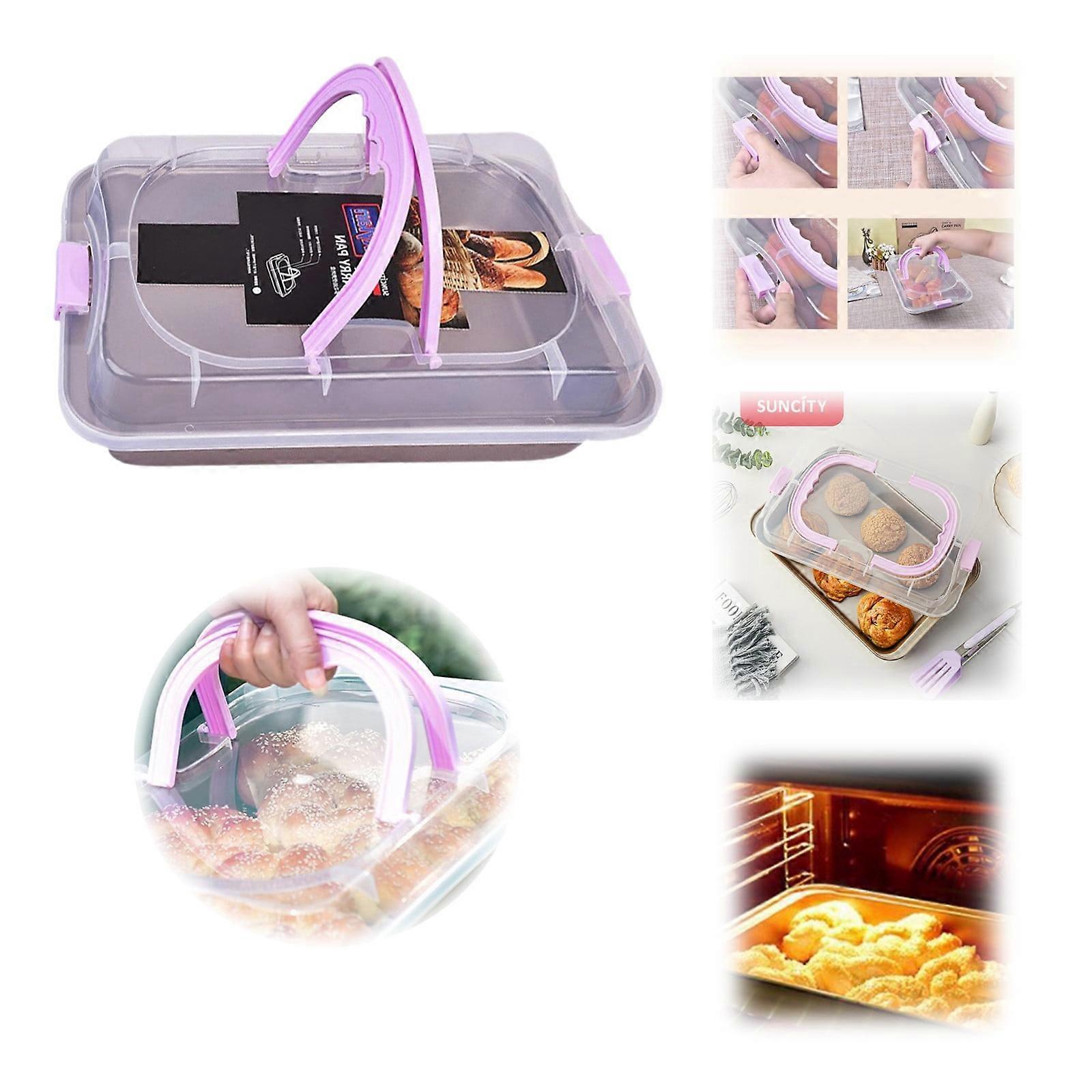 Rectangular Baking Pan with Lid, Nonstick Cake Pan with Wide Handle, Compatible with Oven & Freezer, Gold Kitchen Essential