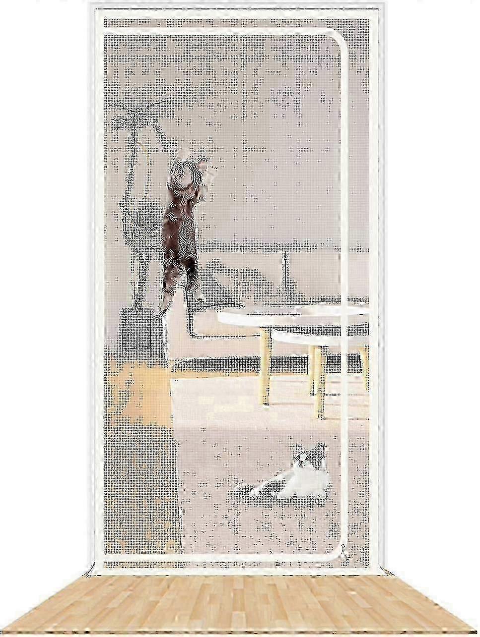 Reinforced Cat Screen Door Heavy Duty Pet-Proof Screen with Zipper White Prevents Pets from Running Out