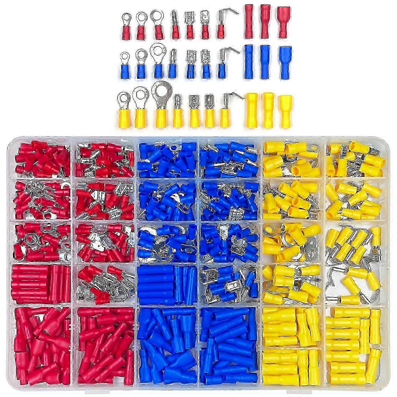 480 pieces 30 types electrical crimp terminals,with insulating sockets, flat ring forks terminals and kits with assortment box, for electricians
