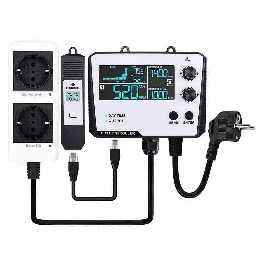 Carbon Dioxide Controller Dual Channel Split Probe CO2 Monitor CO2 Pressure Reducer Valve for Greenhouse EU Plug C