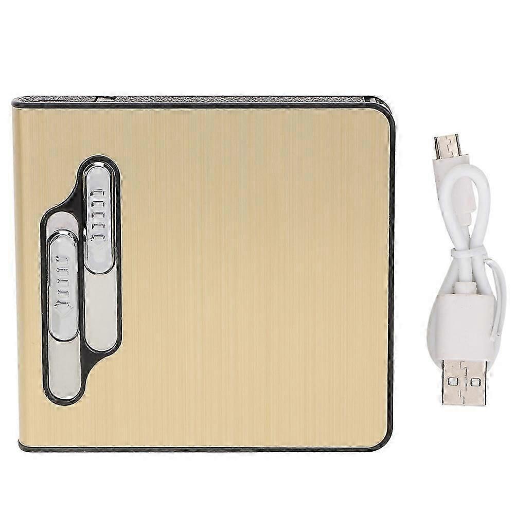 Portable 20pcs Cigarette Holder Cigarette Case Box With USB Charging Electronic Lighter(Gold)