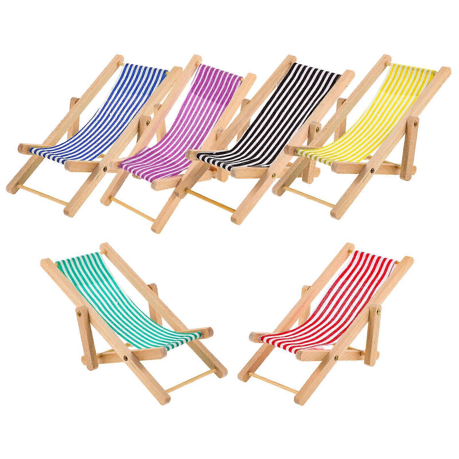 Assorted Color Miniature Beach Chair Set 6Pcs Folding Props For Doll House Use For Children